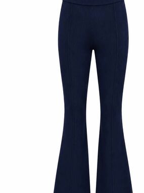 Aleeza Paris Navy High-Waist Flared Knit Pants